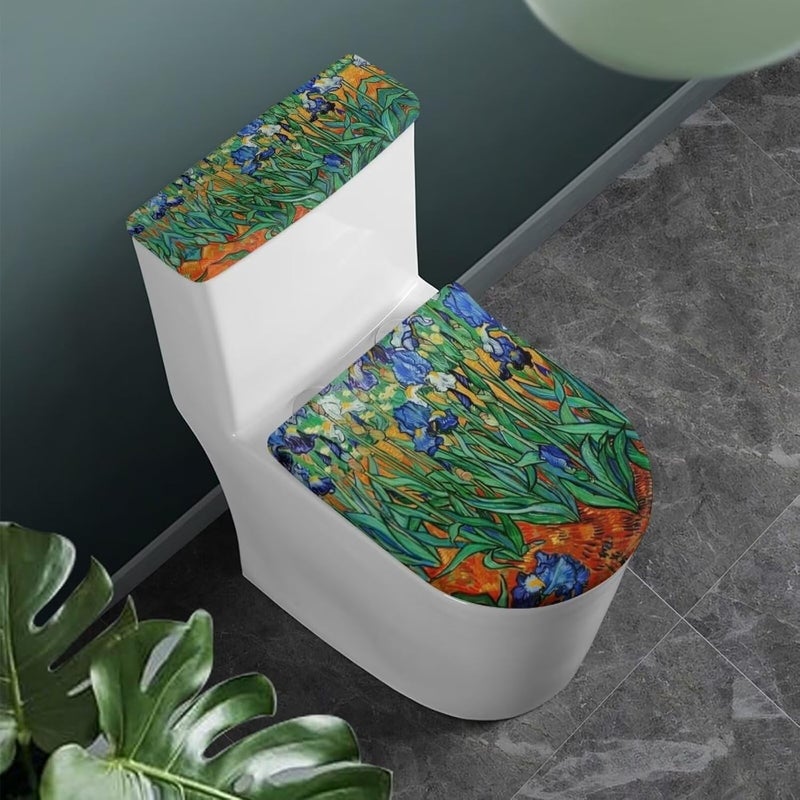 Flashideas Van Gogh Iris Toilet Lid Cover and Toilet Tank Cover Soft Plush Seat Covers Tank Lip Covers Fits Most Toilet Tanks & Lids Bathroom Decoration Accessories - Image 1